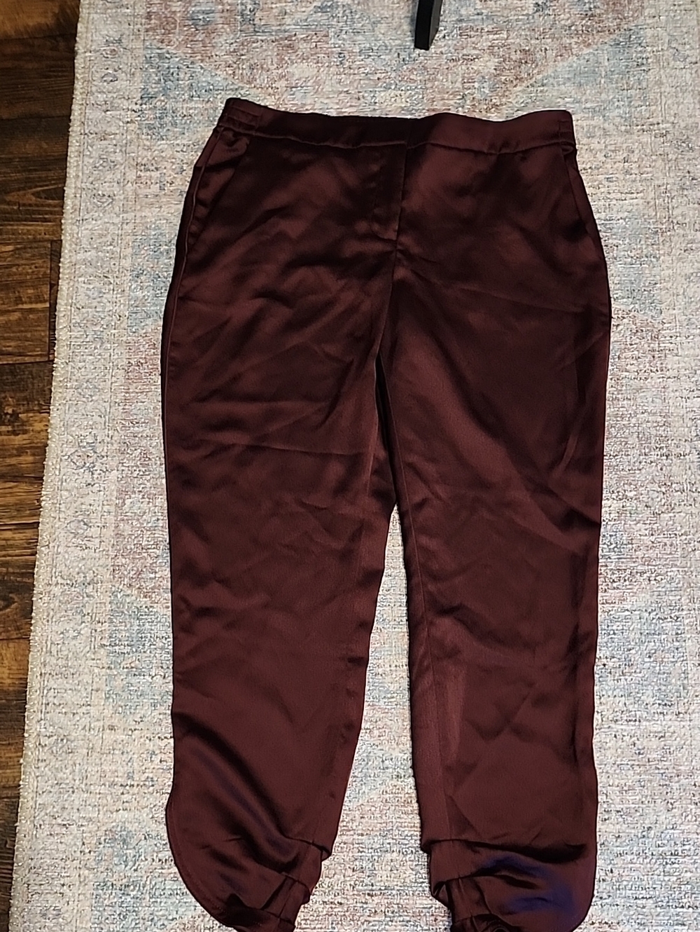White House Black Market Satin Track Pants in Burgundy